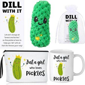 5 Pcs Bulk Inspirational Gifts Pickle Makeup Bag Crochet Coffee Mug with Card Fu